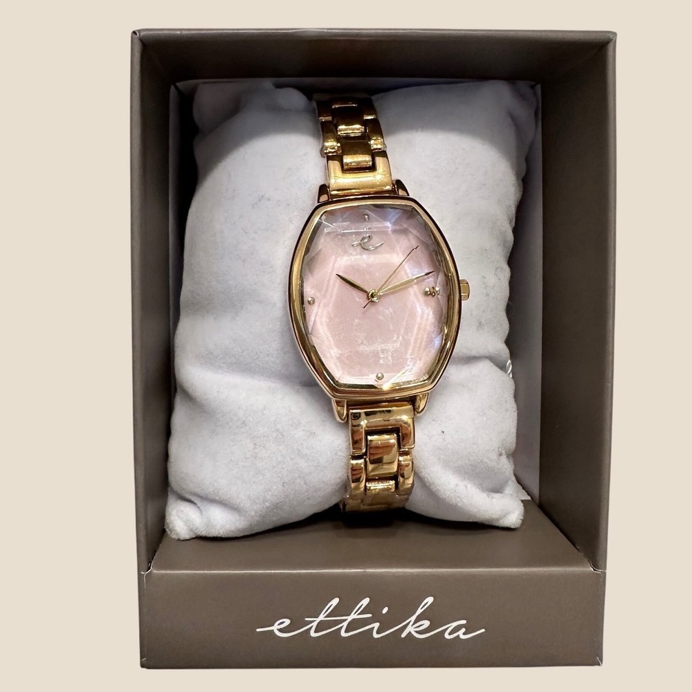 Ettika Classic Triple Link Bracelet Watch Gold Pink MOP Tonneau Dial NEW